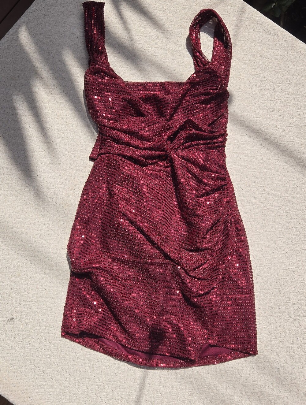 Lucy in the Sky Burgundy Sequin Ruched Mini Dress